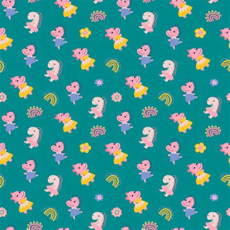 Premium Vector Seamless Pattern With Dino Girls Design For Fabric