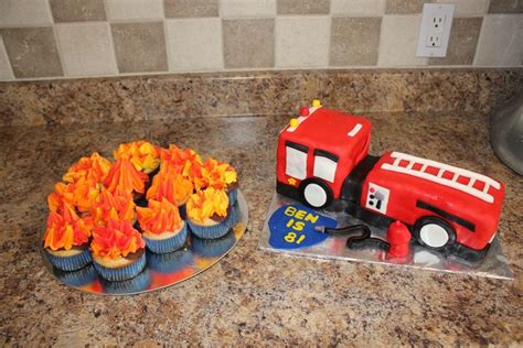 Pin By Kerri Sparks On Birthday Ideas Firetruck Cake Fire Cupcakes