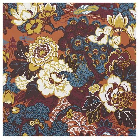 Schumacher Shanghai Peacock 1920s Chinoiserie Cinnabar ...