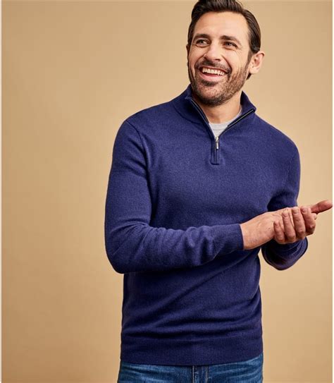 Lapis Mens Cashmere And Merino Zip Neck Sweater Woolovers Us