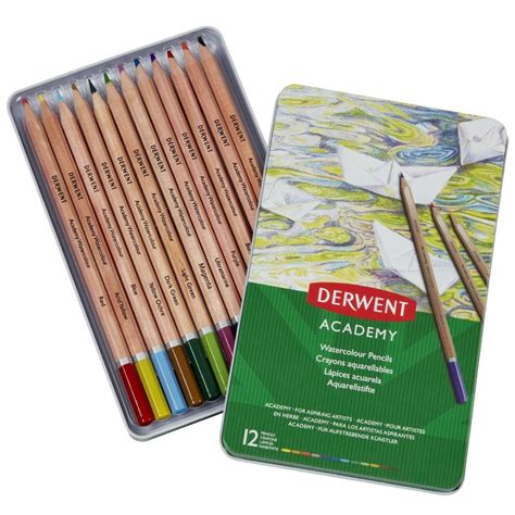 Derwent Academy Watercolour Pencils 12 Tin Art Supplies From Crafty
