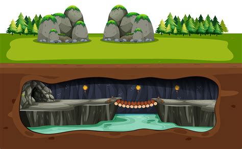 Underground Cave And Bridge 445754 Vector Art At Vecteezy