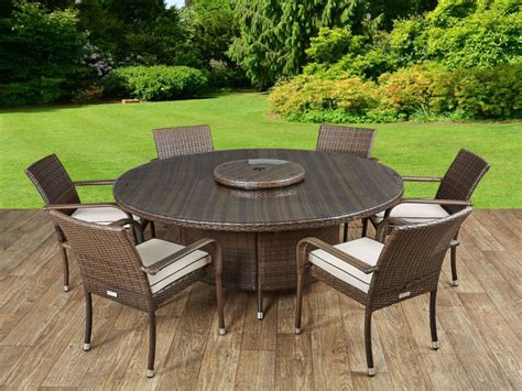 Perfect for smaller outdoor spaces, this round dining table is available in a variety of material and finish options, travira is sure to make a bold statement. Roma 6 Rattan Garden Chairs, Large Round Table and Lazy ...