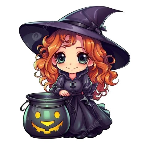 Cartoon Cute Halloween Witch Girl And Poison Pot Vector Witch Hat