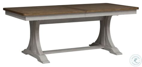 Farmhouse Reimagined Antique White And Chestnut Trestle Extendable Dining Table From Liberty