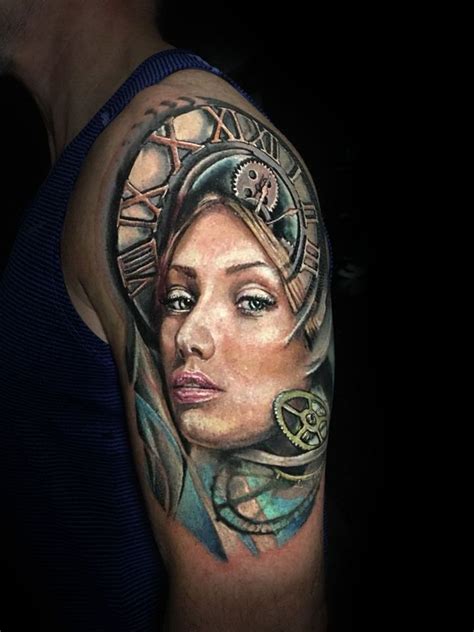 Clock And Woman Tattoo By Henrique Availability At Salvation Tattoo