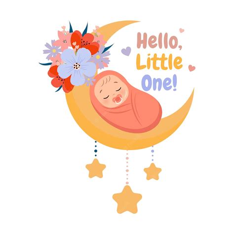 Premium Vector Cute Newborn Baby Sleeping On Crescent Moon Decoration