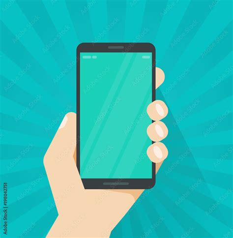 Hand With Mobile Phone Vector Illustration Flat Cartoon Person Hand Holding Smartphone Showing