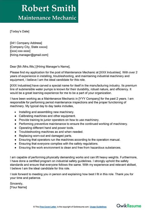 Industrial Maintenance Technician Cover Letter Examples Qwikresume