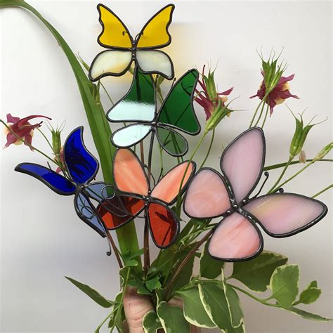 5 Handmade Wild Butterfly Flower Bouquet Garden Stakes Etsy Stained