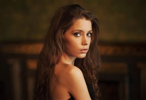 Wallpaper Face Women Long Hair Brunette Bare Shoulders Black Hair Ksenia Kokoreva Xenia
