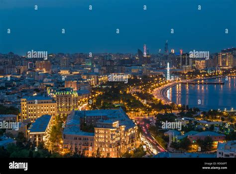 Night View Of Baku Downtown Stock Photo Alamy