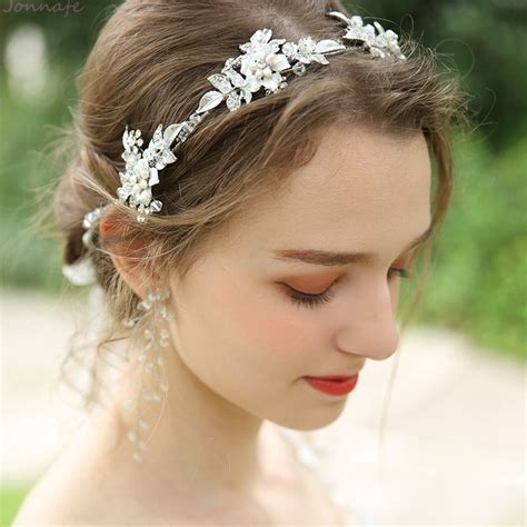 Jonnafe Rhinestone Floral Leaf Bridal Tiara Headband Wedding Hair Crown