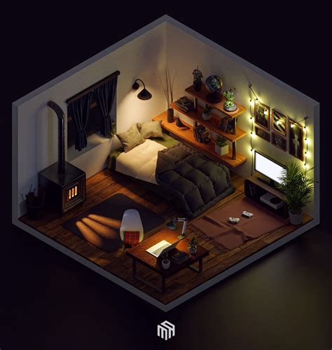 Isometric Illustration Of Cozy Bedroom Finished Projects Blender