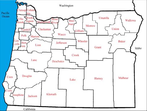 The 36 Counties In The State Of Oregon Usa Map By The Author