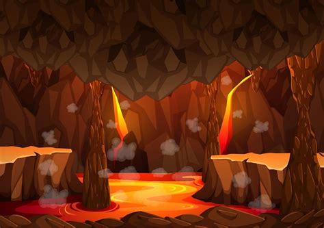 Premium Vector Infernal Dark Cave With Lava Scene