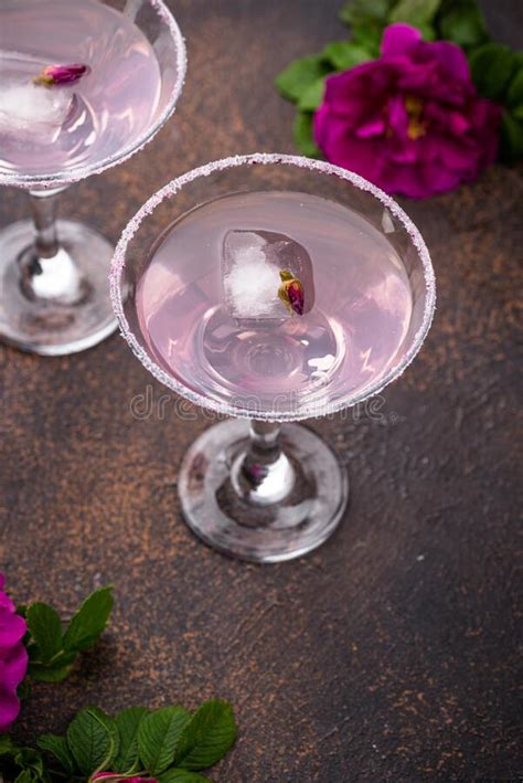 Pink Martini Cocktail With Rose Syrup Stock Image Image Of Drink Lemonade 248317435