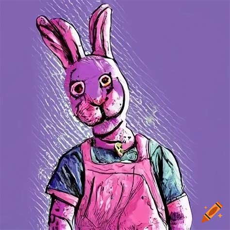 Purple Rabbit Man Wearing Pink Overalls