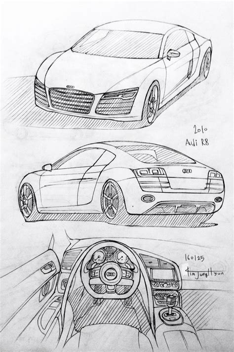 Porsche (la 911), ferrari, corvette ou aston martin. Car drawing 160125. 2010 Audi R8. Prisma on paper. Kim.J.H ...