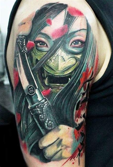 Black and grey 3d samurai head tattoo design for forearm. 65 Shogun Inspired Samurai Tattoos Pictures