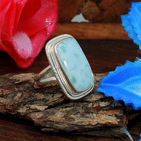 Buy Women Larimar Ring Sterling Silver Ring Split Band Ring Larimar