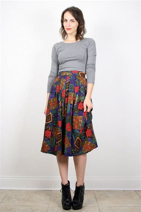 Vintage Midi Skirt Southwestern South Western Navajo Print Etsy