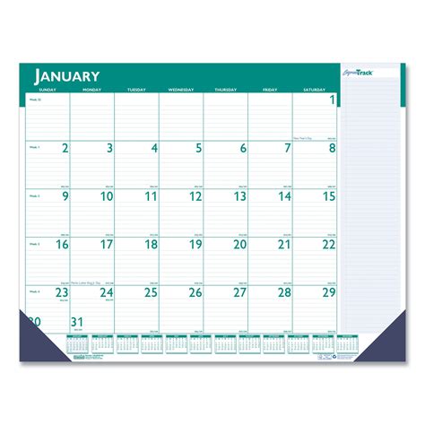 Express Track Monthly Desk Pad Calendar 22 X 17 Whiteteal Sheets