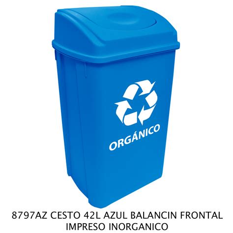 Bote de basura de 42 litros con balancín frontal color azul modelo
