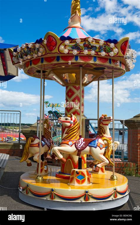 Mini Carousel Close Up Bridlington East Yorkshire England Uk United