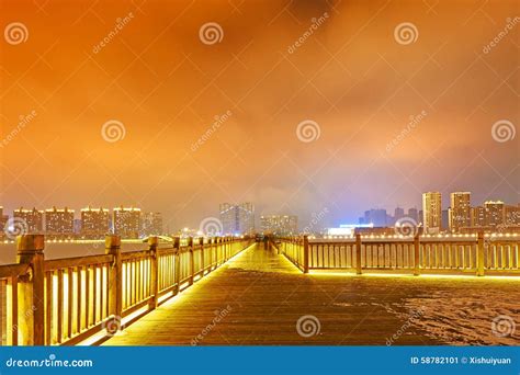 The Wooden Trestle And Cloudscape In The Night Stock Image Image Of