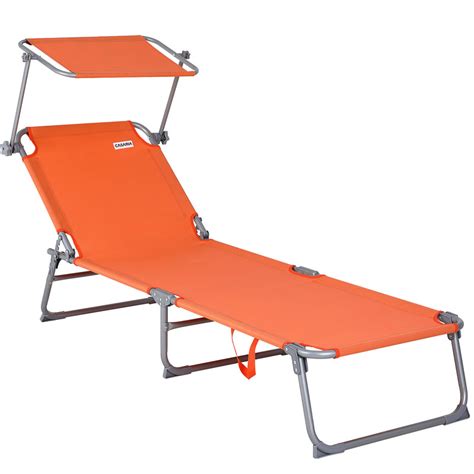 Chaise longue plastique de livingo » grand choix top marques chaises longues plastiques en promotion bonnes.sièges de jardin ensemble dili chaise longue pliable plastique anthracite. Chaise longue de jardin Transat Orange Pliable Pare-soleil ...