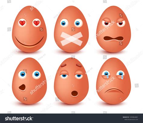 Set 3d Easter Eggs Emoticons Smileys Stock Vector Royalty Free