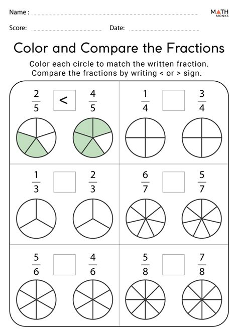 Comparing Fractions Worksheets Math Monks