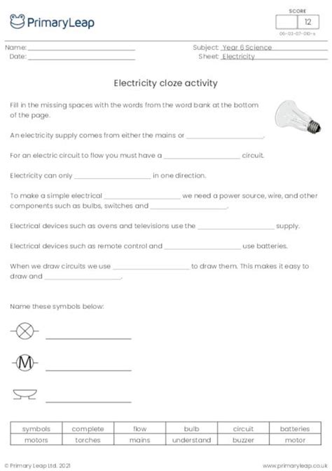 Science Electricity Questions Worksheet Uk