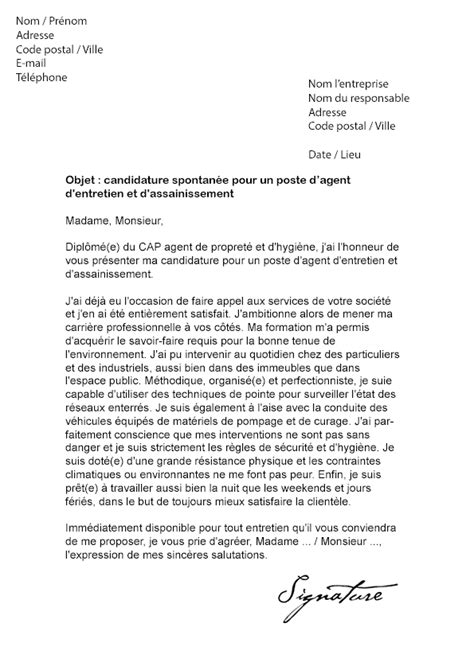 Lettre De Motivation Agent D Entretien Et D Assainissement Mod Le De