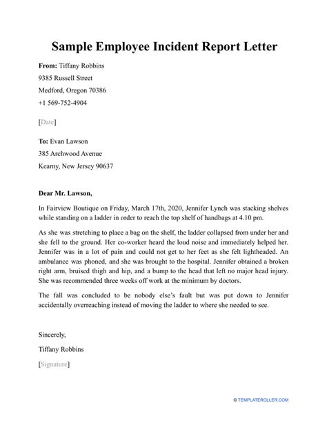 Sample Employee Incident Report Letter Fill Out Sign Online And