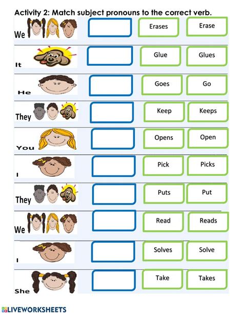 Matching Subject Pronouns And Verbs Interactive Worksheet Subject Verb
