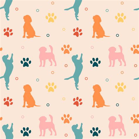 Seamless Colorful Pattern With Dogs And Paws Background For Pet Shop