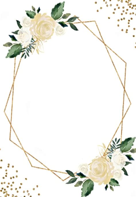 Flowers Frame Geometric Gold Roses White Confetti Invit Gold