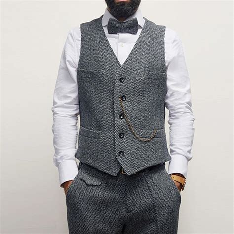 2021 Classic Gray Groom Vests Wool Groomsmen Vest Slim Fit Mens Dress