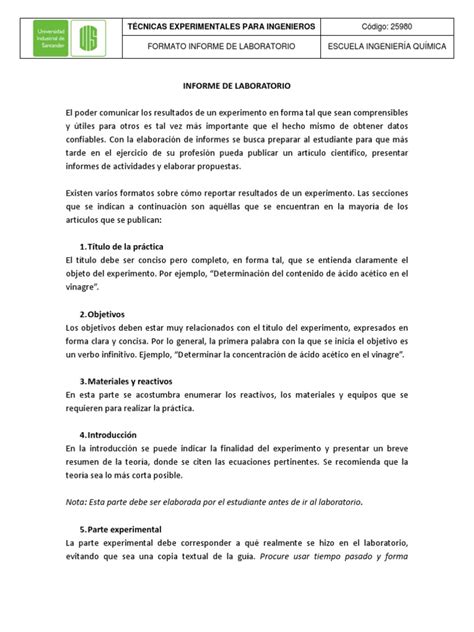 Formato Informe De Laboratorio Pdf Laboratorios Science