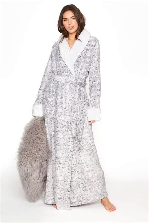 Lts Grey Animal Print Faux Fur Maxi Dressing Gown Long Tall Sally