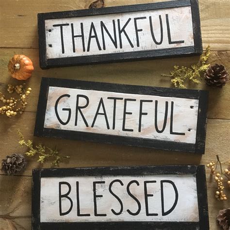 Grateful Thankful Blessed Wood Signs Set Of 3 Framed Wood Etsy Wood