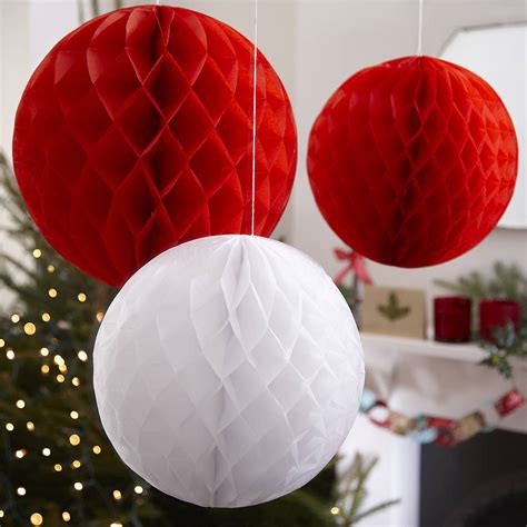 Three Christmas Honeycomb Balls Hanging Decorations By Ginger Ray