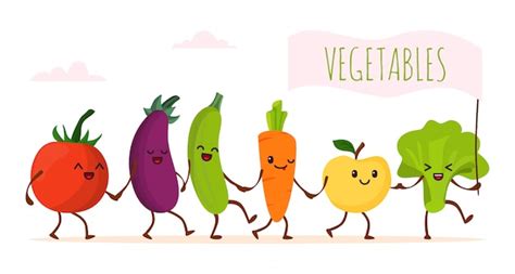 Premium Vector Funny Cartoon Vegetable Walking Illustration Happy