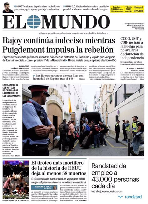 Las Portadas De Los Periódicos De Hoy Martes Del 3 De Octubre De 2017