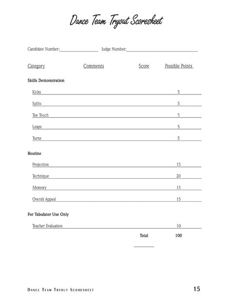 Dance Audition Score Sheet Template Fill Out And Sign Online Dochub