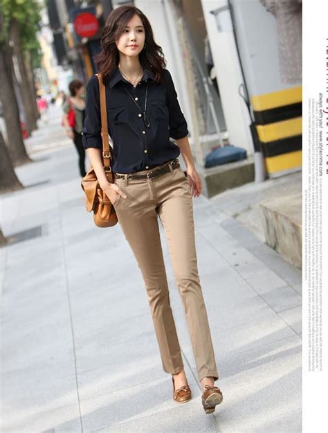 Buy products such as maryclan career women's dress pants little boot but with narrow belt loop (small, black) at walmart and save. business casual women asian - Google Search | Khaki pants ...