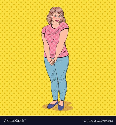 pop art shy fat woman overweight ashamed girl vector image