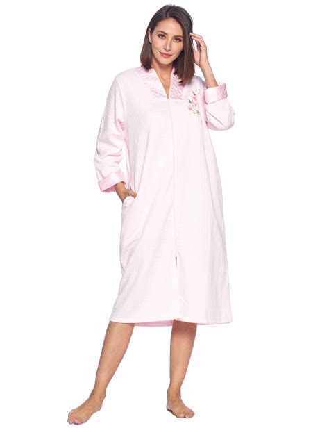 Casual Nights Womens Quilted Long Sleeve Zip Up House Dress Robe